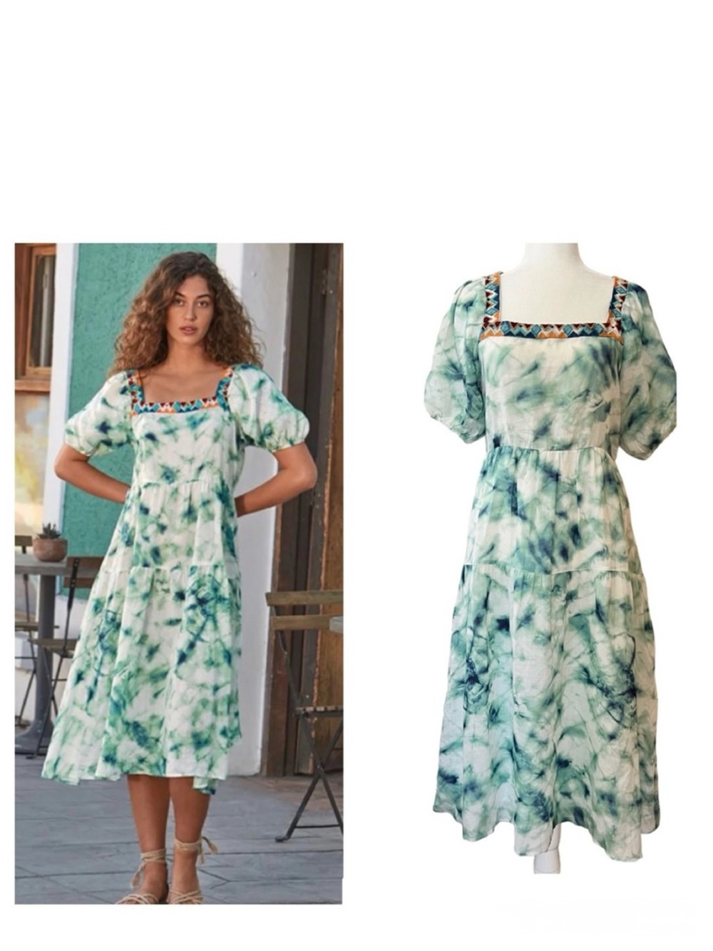 Johnny Was Jade Marble Puff Sleeve Midi Dress XS